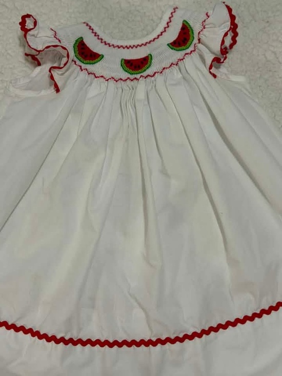 Other - White Baby Dress with Watermelon Smocking and Red Trim